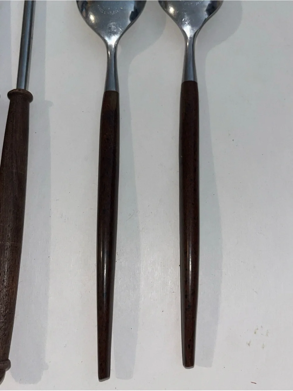 Vtg Ekco Eterna Canoe Muffin Japan Forged Stainless & Wood Flatware - 4 Pc Lot